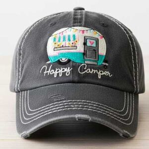 Black Happy Camper Ladies Baseball Hat